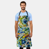 ビーカラフルブルズモザイクアート エプロン (着用した状態)