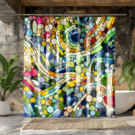 ビーカラフルブルズモザイクアート シャワーカーテン