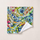 ビーカラフルブルズモザイクアート バスタオルセット (ウォッシュタオル)