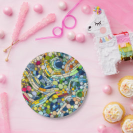 ビーカラフルブルズモザイクアート ペーパープレート