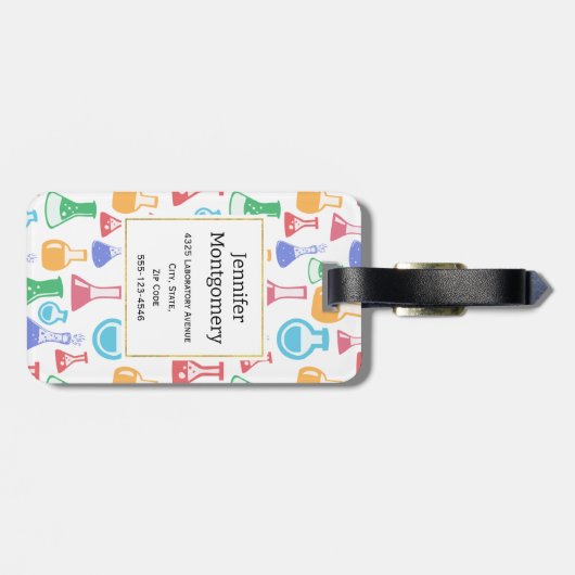 ビーカーとフラスコの楽しい科学パターン モノグラム ラゲッジタグ (裏面横)