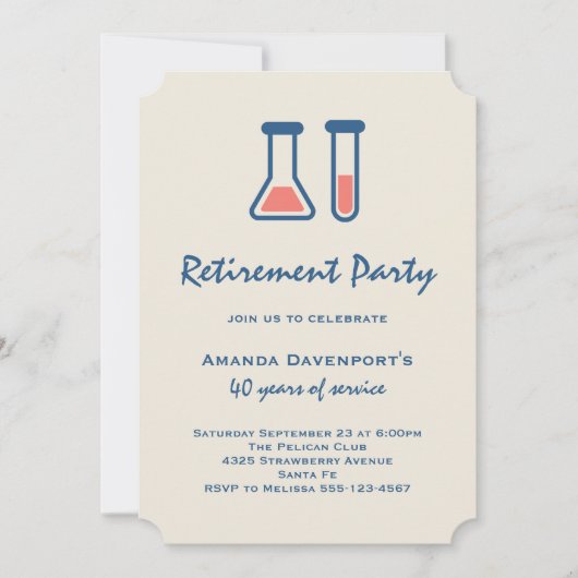 ビーカーと試験管科学をテーマにした退職 招待状 (正面)