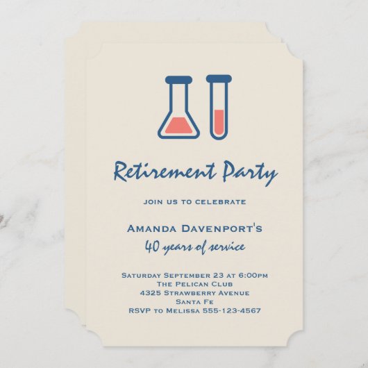 ビーカーと試験管科学をテーマにした退職 招待状 (正面/裏面)