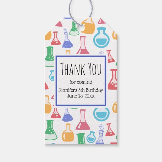 ビーカースとフラスコおもしろいパターンパーティーありがとう ギフトタグ (正面)