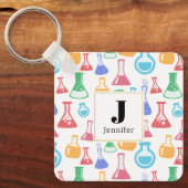 ビーカースとフラスコおもしろい科学パターンモノグラム キーホルダー (正面)