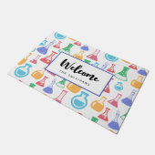 ビーカースとフラスコおもしろい科学パターン歓迎 ドアマット (アングル)