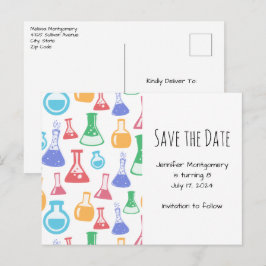ビーカースとフラスコおもしろい科学パターン インビテーションポストカード