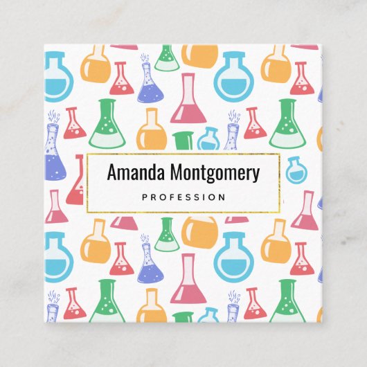 ビーカースとフラスコおもしろい科学パターン スクエア名刺 (正面)