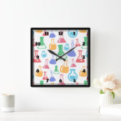 ビーカースとフラスコおもしろい科学パターン スクエア壁時計 (ホーム)