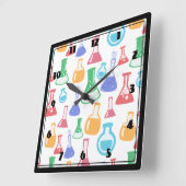 ビーカースとフラスコおもしろい科学パターン スクエア壁時計 (傾斜)