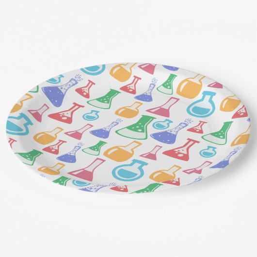 ビーカースとフラスコおもしろい科学パターン ペーパープレート (アングル)