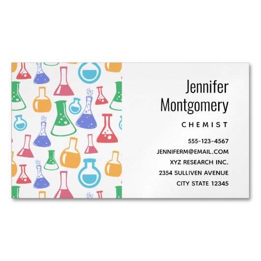 ビーカースとフラスコおもしろい科学パターン マグネット名刺 (正面)