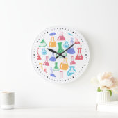ビーカースとフラスコおもしろい科学パターン ラージ壁時計 (ホーム)