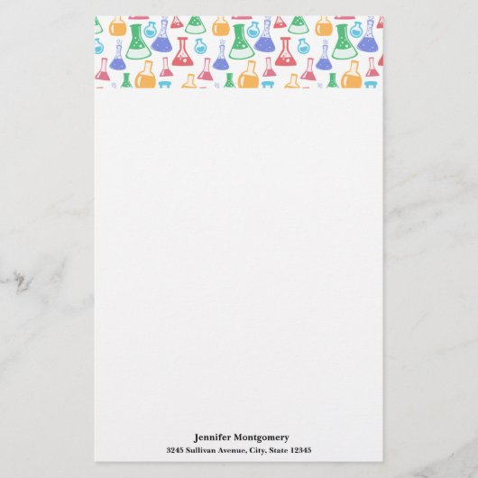 ビーカースとフラスコおもしろい科学パターン 便箋 (正面)