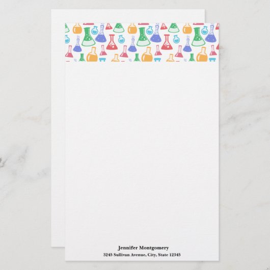 ビーカースとフラスコおもしろい科学パターン 便箋 (正面/裏面)