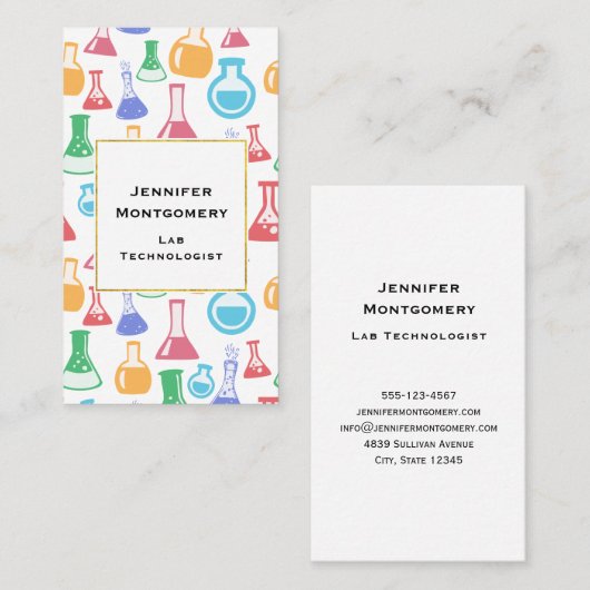 ビーカースとフラスコおもしろい科学パターン 名刺 (正面/裏面)