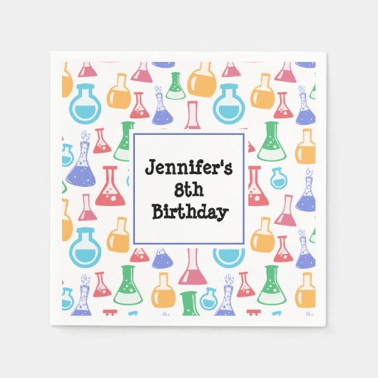 ビーカーズとフラスコおもしろい科学パターン誕生日 スタンダードカクテルナプキン (正面)