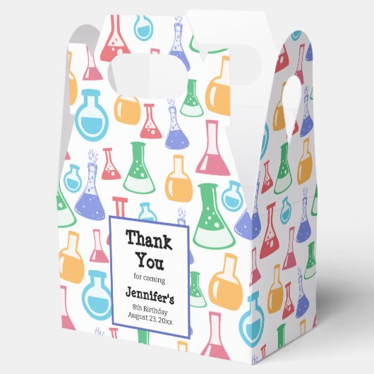 ビーカーズとフラスコおもしろい科学パターン誕生日 フェイバーボックス (オープン)