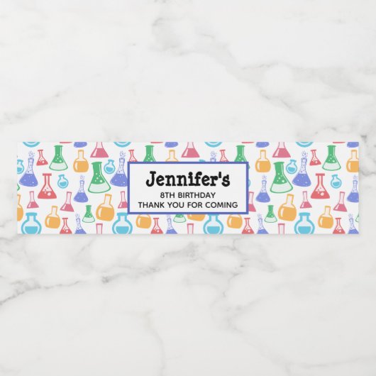 ビーカーズとフラスコおもしろい科学パターン誕生日 ペットボトルラベル (シングルラベル)