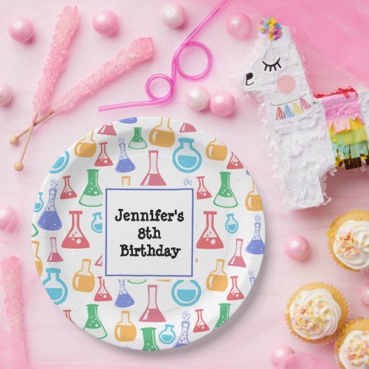 ビーカーズとフラスコおもしろい科学パターン誕生日 ペーパープレート (パーティー)