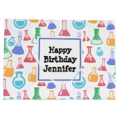 ビーカーズとフラスコおもしろい科学パターン誕生日 ラージペーパーバッグ (裏面)