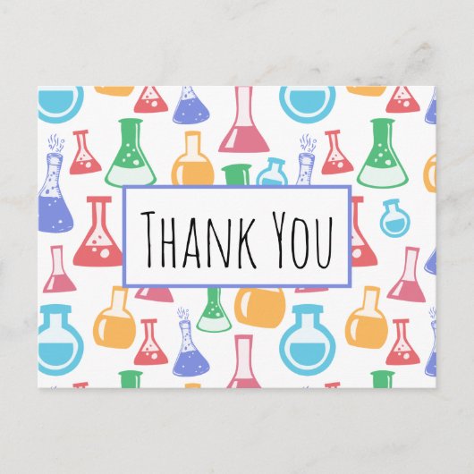 ビーカーズ&フラスコ科学パターンありがとうありがとう ポストカード (正面)