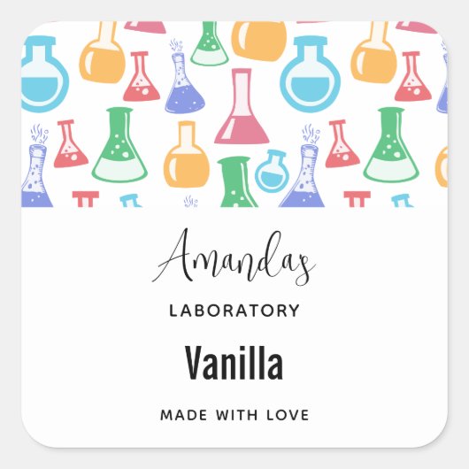 ビーカー・フラスコおもしろい柄キャンドルビジネス スクエアシール (正面)