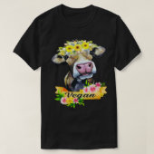 ビーガンおもしろい花牛ベジタリアン愛好家動物C Tシャツ (デザイン正面)