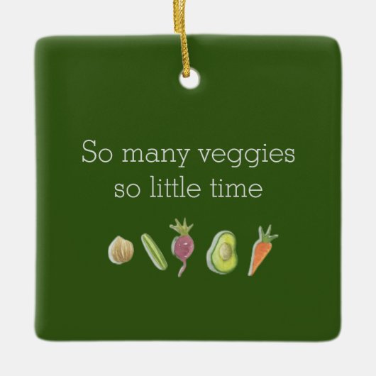 ビーガンおもしろい非常に多くの野菜ので少し時間クリスマス セラミックオーナメント (正面)