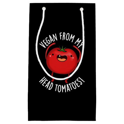 ビーガンから私の頭のトマトVeggie Pun Dark BG スモールペーパーバッグ (正面)