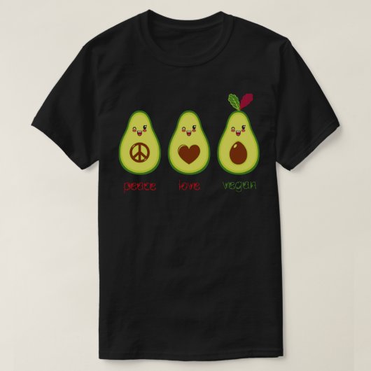 ビーガンかわいいアボカド Tシャツ (デザイン正面)