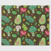ビーガンのかわいい漫画の野菜キャラクターパターン ラッピングペーパー (フラット)
