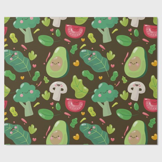 ビーガンのかわいい漫画の野菜キャラクターパターン ラッピングペーパー (フラット)