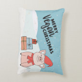 ビーガンのクリスマスと漫画の子豚とプレゼント アクセントクッション (裏面(縦))