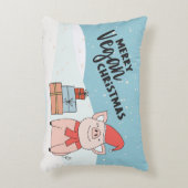 ビーガンのクリスマスと漫画の子豚とプレゼント アクセントクッション (正面(垂直))