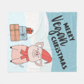 ビーガンのクリスマスと漫画の子豚とプレゼント フリースブランケット (正面(横))