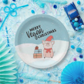 ビーガンのクリスマスと漫画の子豚とプレゼント ペーパープレート (パーティー)