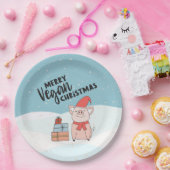 ビーガンのクリスマスと漫画の子豚とプレゼント ペーパープレート (パーティー)
