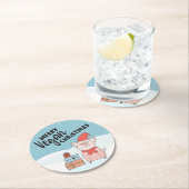 ビーガンのクリスマスと漫画の子豚とプレゼント ラウンドペーパーコースター (インサイチュ)