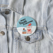 ビーガンのクリスマスと漫画の子豚とプレゼント 缶バッジ (インサイチュ)