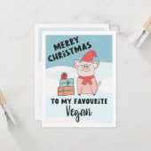 ビーガンのクリスマス素敵な子豚とプレゼント カード (正面/裏面インサイチュ)