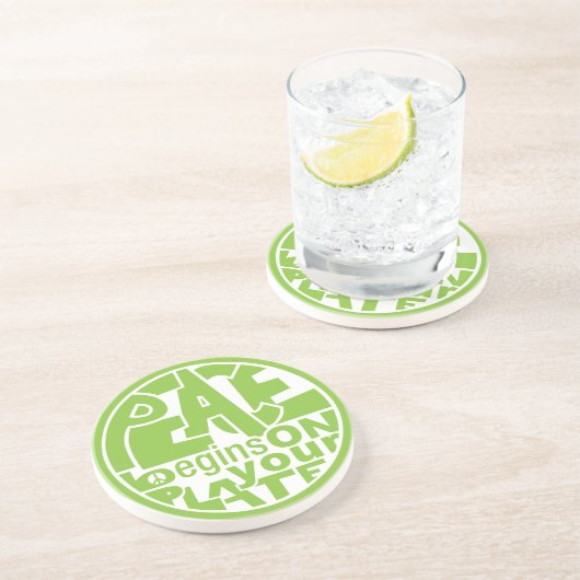 ビーガンのスローガンの平和はあなたのプレートで始まります コースター (側面)