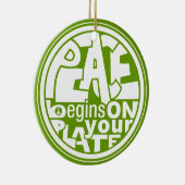 ビーガンのスローガンの平和はあなたのプレートで始まります セラミックオーナメント (右)