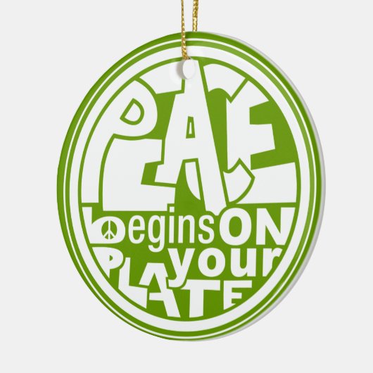 ビーガンのスローガンの平和はあなたのプレートで始まります セラミックオーナメント (左)