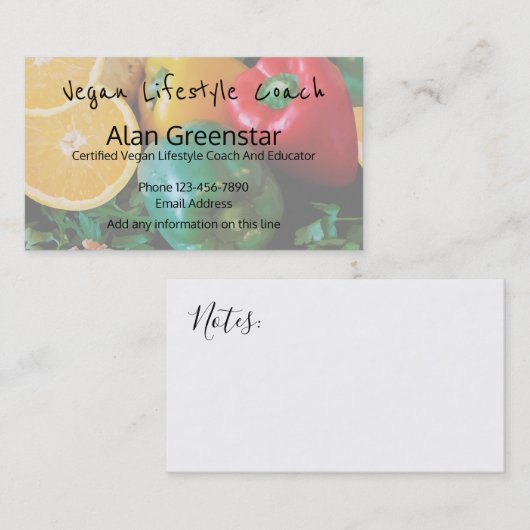 ビーガンのライフスタイルのコーチ 名刺 (正面/裏面)