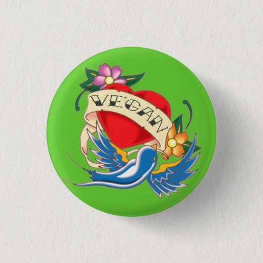ビーガンの入れ墨 缶バッジ (正面)