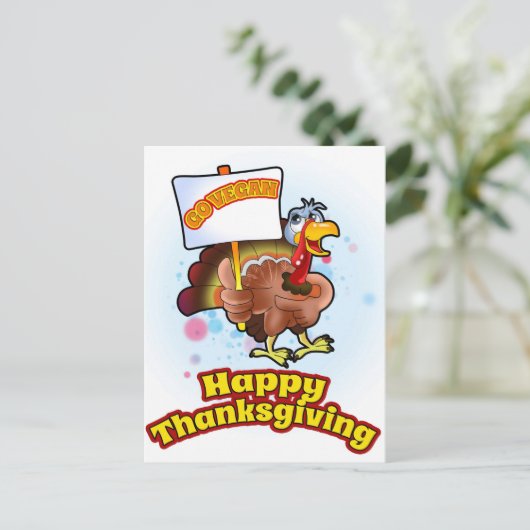 ビーガンの幸せな感謝祭の郵便はがきは行きます シーズンポストカード (スタンド正面)