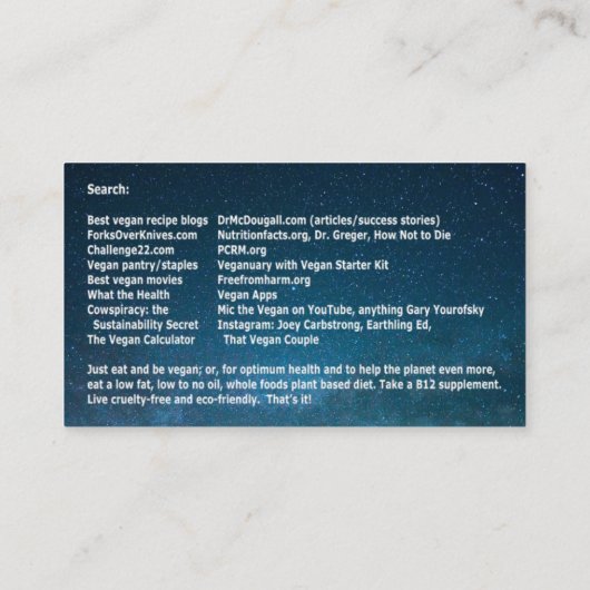 ビーガンはなぜ行きますか。 ビジネスタイプカード 名刺 (裏面)