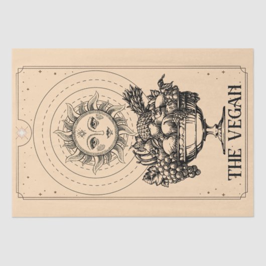 ビーガンは彫刻された太陽の豊富な果物を様式化した 薄葉紙 (正面)