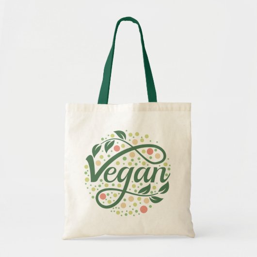 ビーガンクリエイティブタイポグラフィとグリーン葉 トートバッグ (正面)